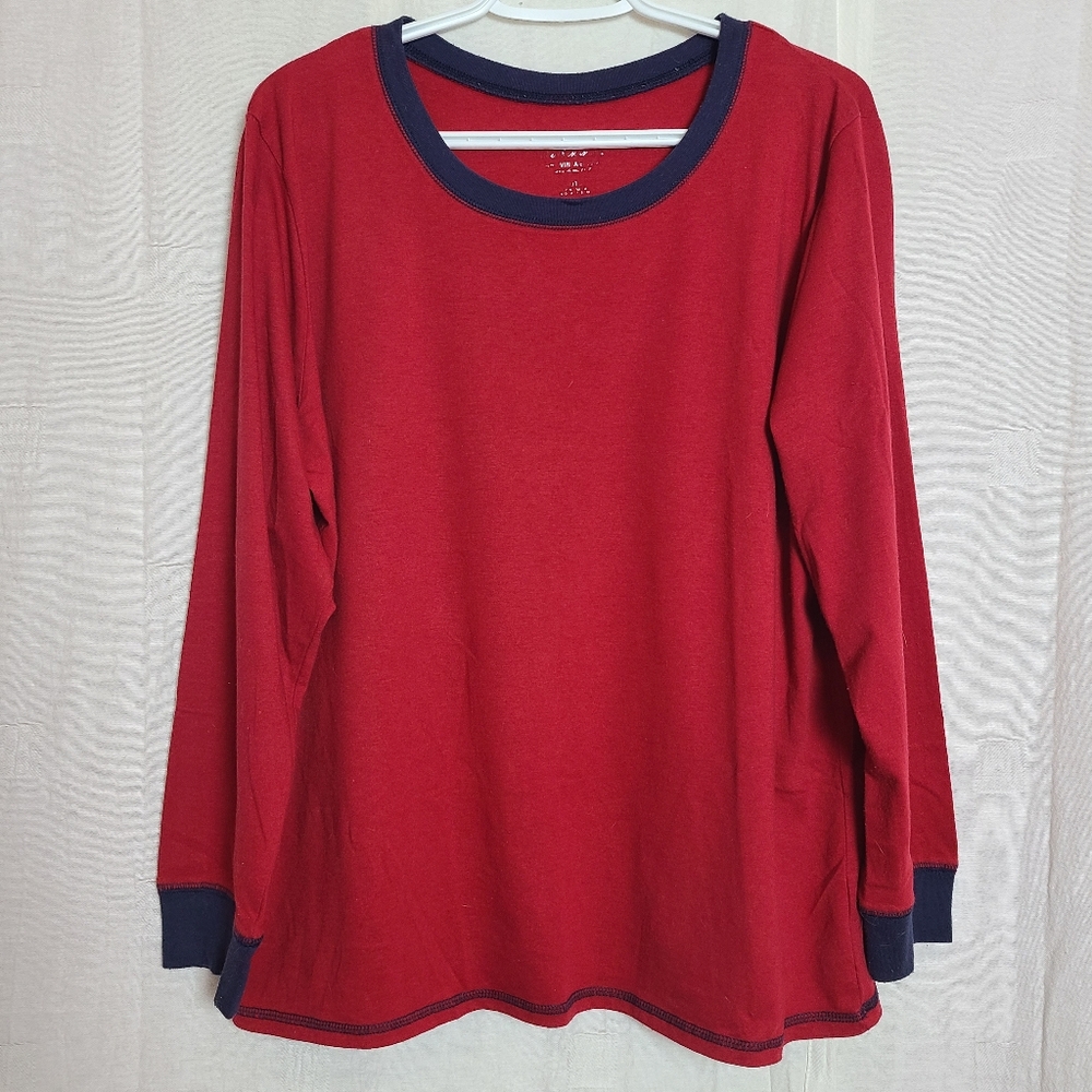 Original Weatherproof Vintage Men's XL Pajama Top Red Navy Cotton Long Sleeves